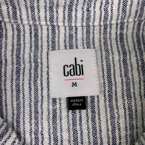 Cabi Top Womens Medium Gray Cream Hacienda Collared Short Sleeve Linen Casual - Picture 4 of 9